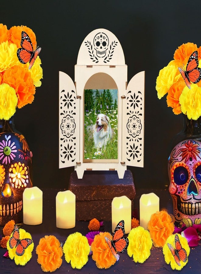 Freesdai 51Pcs Dia De Los Muertos Decorations Wooden Shadow Box Day of The Dead Ofrenda Altar Decor with Marigold Butterfly Candle Remembrance Supplies - Image 5
